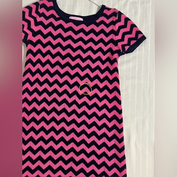Lilly Pulitzer Girls Pink Blue Chevron Cotton Knit Sweater Dress Large - Picture 9 of 11